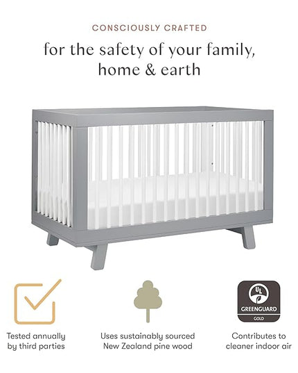 Babyletto Hudson 3-in-1 Convertible Crib with Toddler Bed Conversion Kit in Grey and White, Greenguard Gold Certified - LeafyLoom