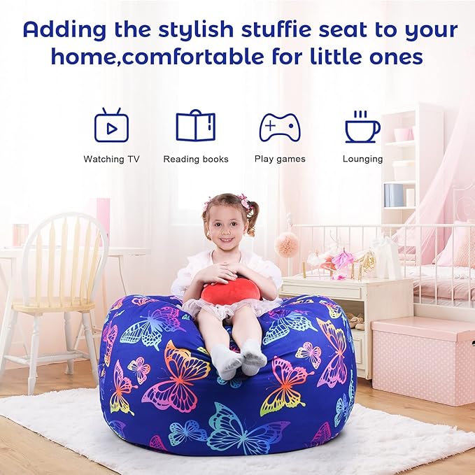 KABOER Bean Bag Cover for Kids,200L Stuffed Animal Storage Bean Bag Chair Cover |Stuffable Zipper Beanbag for Organizing Children Soft Plush Toys (32x29inch) - LeafyLoom