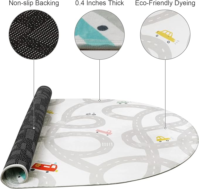 Road Traffic Kids Rug Children Playing with Cars Playmat 3x5 Ft, Washable Play Carpet for Kids Playroom, Non-Slip Have Fun Safe Baby Nursery Rug for Toddler Boy's Bedroom Game Room Grey - LeafyLoom