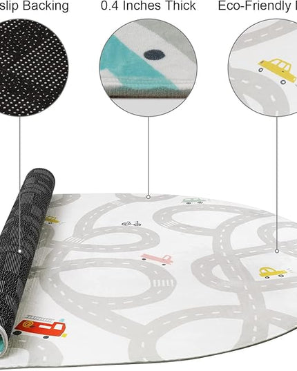 Road Traffic Kids Rug Children Playing with Cars Playmat 4x6 Ft, Washable Play Carpet for Kids Playroom, Non-Slip Have Fun Safe Baby Nursery Rug for Toddler Boy's Bedroom Game Room Grey - LeafyLoom