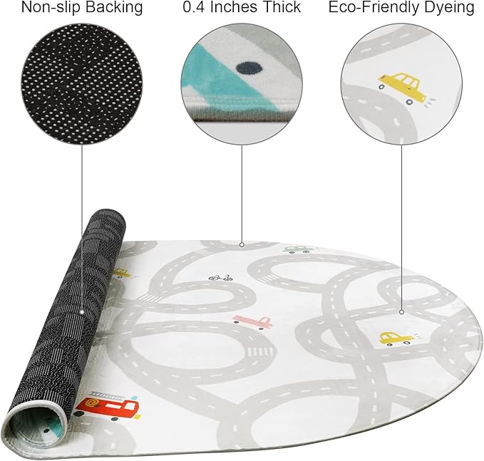 Road Traffic Kids Rug Children Playing with Cars Playmat 4x6 Ft, Washable Play Carpet for Kids Playroom, Non-Slip Have Fun Safe Baby Nursery Rug for Toddler Boy's Bedroom Game Room Grey - LeafyLoom