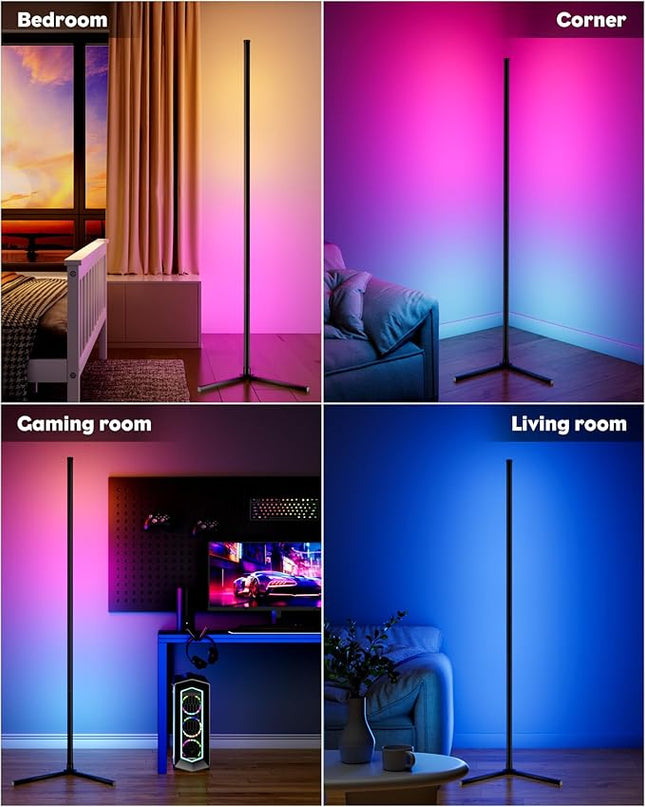 2PCS Corner Floor Lamp, 65" Smart RGB Color Changing LED Floor Lamp with APP and Remote Control, Modern Mood Lighting Corner Lamp with Music Sync, DIY Mode & Timing for Living Room Gaming Room - LeafyLoom