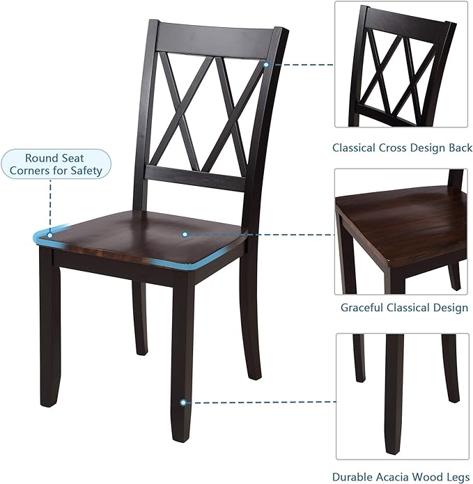 NicBex Dining Room Table Set for 4 Kitchen Table and Chairs Dining Table Set Home Kitchen Table and Chairs Wood Dining Set for Kitchen, Dining Room, Dinette, Breakfast Nook, Black - LeafyLoom