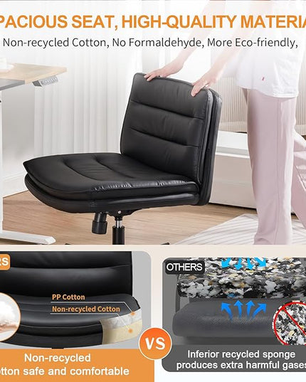 COMHOMA Criss Cross Chair with Wheels, Armless Wide Cross Legged Office Chair Mid Back, Modern Home Office Desk Chair Swivel Adjustable Vanity Computer Chair, Black - LeafyLoom