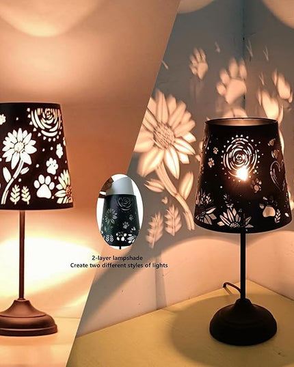 Touch Mini Table Lamp, Dimmable Touch Bedside Lamp, Black Metal Cutout Lampshade, Decoration Desk Lamp - LeafyLoom
