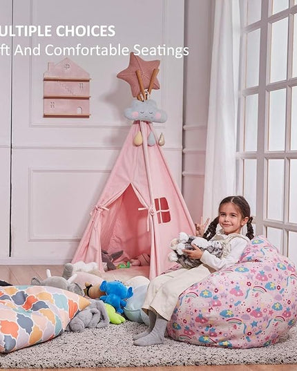 Nobildonna Stuffed Animal Storage Bean Bag Chair Cover Only for Kids Girls Toddler, Large Beanbag Chair Without Filling for Organizing Children Soft Plush Toys - LeafyLoom