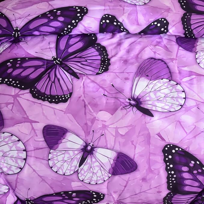 Btargot 3 Piece Purple Butterfly Girls Kids Adults Queen Size Comforter Set, Lightweight Soft All Season Bedding Set with 2 Pillowcases - LeafyLoom