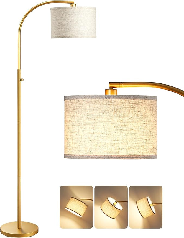 EDISHINE Dimmable Arched Floor Lamp, Gold Standing Lamp with Adjustable Line Lampshade, Rotary Switch, Reading Lights for Living Room, Bedroom, Study Room, Office, LED Bulb Included - LeafyLoom