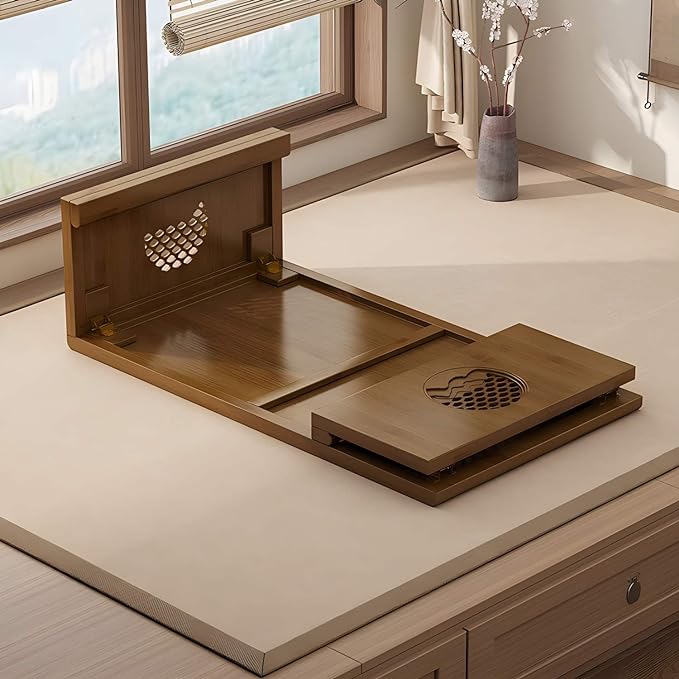 Folding Coffee Table Foldable Japanese Floor Table Low Table for Living Room,Dining Room,Tea,Tatami,Home Decoration (39.37 * 19.68 * 12.2 INCH) - LeafyLoom