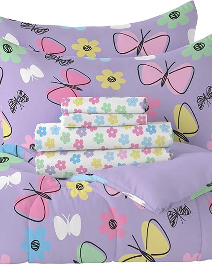 Dream Factory Sweet Butterfly Ultra Soft Microfiber Comforter Set, Purple, Full - LeafyLoom