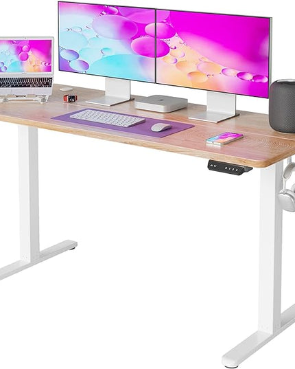 FEZIBO Electric Standing Desk, 55 x 24 Inches Height Adjustable Stand up Desk, Sit Stand Home Office Desk, Computer Desk, Maple - LeafyLoom