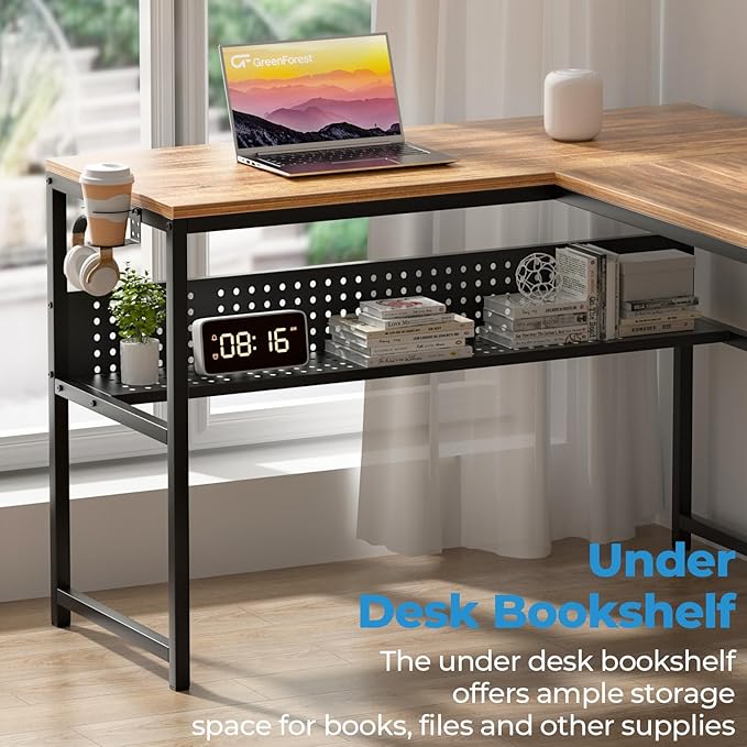 GreenForest 69 inch L Shaped Computer Desk with Drawers and Printer Stand, Gaming Desk with Power Outlet, Monitor Shelf, Storage Shelves and Hooks for Home Office Working, Writing, Studying, Walnut - LeafyLoom