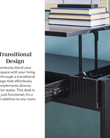 Walker Edison Office Writing and Computer Desk Spacious Desktop, Complementary in Living Spaces, 38 Inch, Reeded Lift-Top Black - LeafyLoom