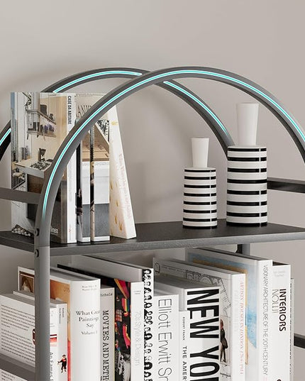 5-Tier Bookshelf, 24 Inch Width Industrial Arched Bookcase, Vintage Storage Rack with Open Shelves, Free Standing Shelf for Home Office, Living Room,Bedroom, Black - LeafyLoom