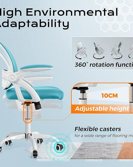 KERDOM Office Chair, Ergonomic Desk Chair, Mesh Computer Chair Height Adjustable, Comfy Swivel Task Chair with Wheels and Flip-up Arms - LeafyLoom