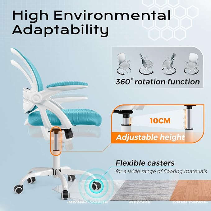 KERDOM Office Chair, Ergonomic Desk Chair, Mesh Computer Chair Height Adjustable, Comfy Swivel Task Chair with Wheels and Flip-up Arms - LeafyLoom