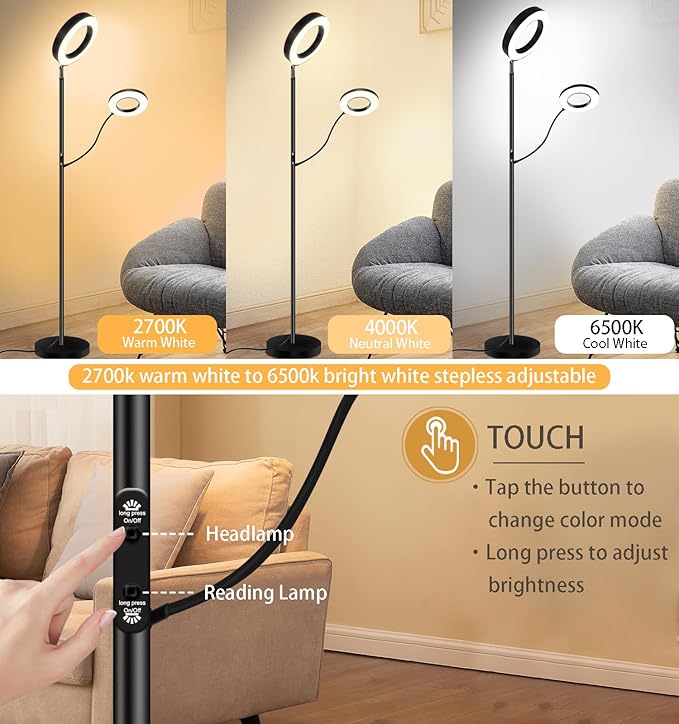 RGB Multicolour Modern Floor lamp Reading lamp Standing Sofa Lamps Lighting 7 Colors Changing Smart WiFi APP Remote Control for Bedroom Living Room Gaming Reading Learning Live Stream - LeafyLoom