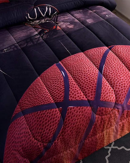 Btargot Basketball Comforter Sets Full for Boys Teens,3D Sports Basketball Bedding,Soft Microfiber Reversible Quilt with 3 Matching Pillow Shams - LeafyLoom