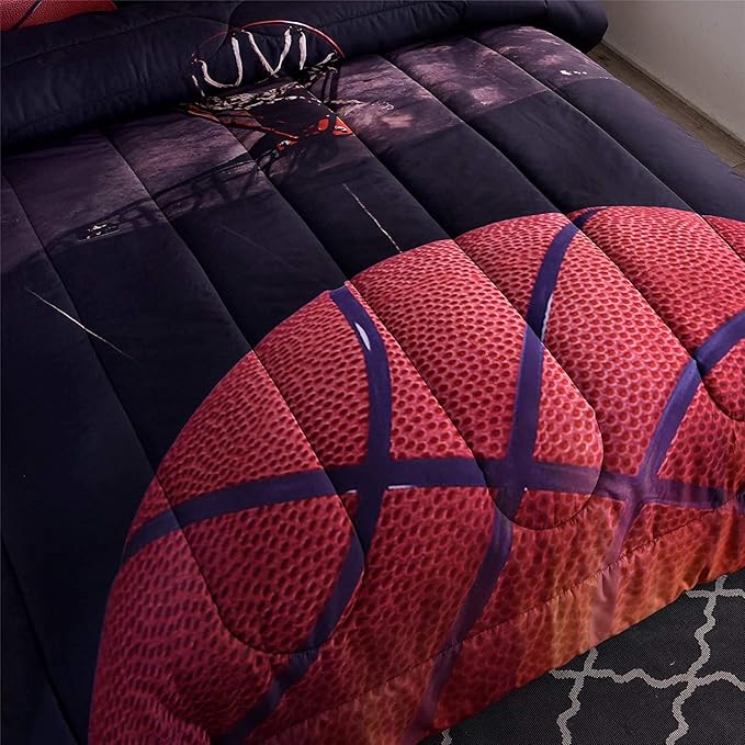Btargot Basketball Comforter Sets Full for Boys Teens,3D Sports Basketball Bedding,Soft Microfiber Reversible Quilt with 3 Matching Pillow Shams - LeafyLoom