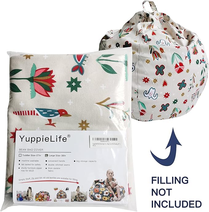 YuppieLife Stuffed Animal Storage Bean Bag Chairs Canvas Cover for Kids(No Filling)/Machine Washable and Durable Toddler Bean Bag Sofa Cover for Room Decor (Kid Painting, 27'') - LeafyLoom