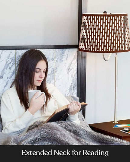 Brightech Madison Side Table with Lamp Combo, Desk Lamp with Wireless Charging Pad and USB Port, Bedside Reading Lamp, Nightstand Lamp with LED Bulb for Bedroom, Living Room, Office - Havana Brown - LeafyLoom