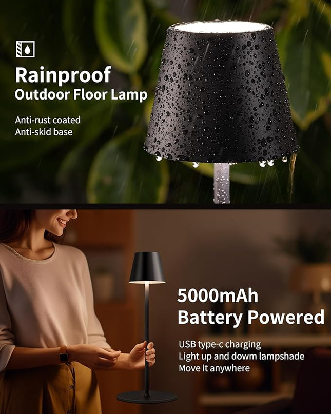 KDG Modern Cordless Floor Lamp, Portable LED Corner Stand Lamp, 5000mAh Battery Operated, Stepless Dimmable Adjustable Height lighting for Living room, Bedroom, Outdoor, Office, Night Light(Black) - LeafyLoom