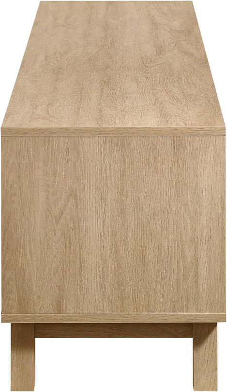 Walker Edison Destin Modern Minimal Rattan-Door Stand for TVs up to 80 Inches, 70 Inch, Coastal Oak - LeafyLoom
