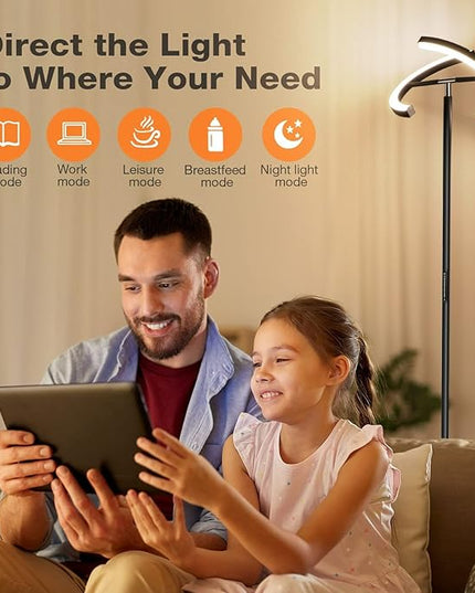 Floor Lamps for Living Room,SIBRILLE Modern Stepless Dimmable Standing Lamp 3000-6000K,20W LED Rotatable Reading Light,Touch&Remote Control Uplighter Floor Lamp for Living Room Bedroom Office - LeafyLoom