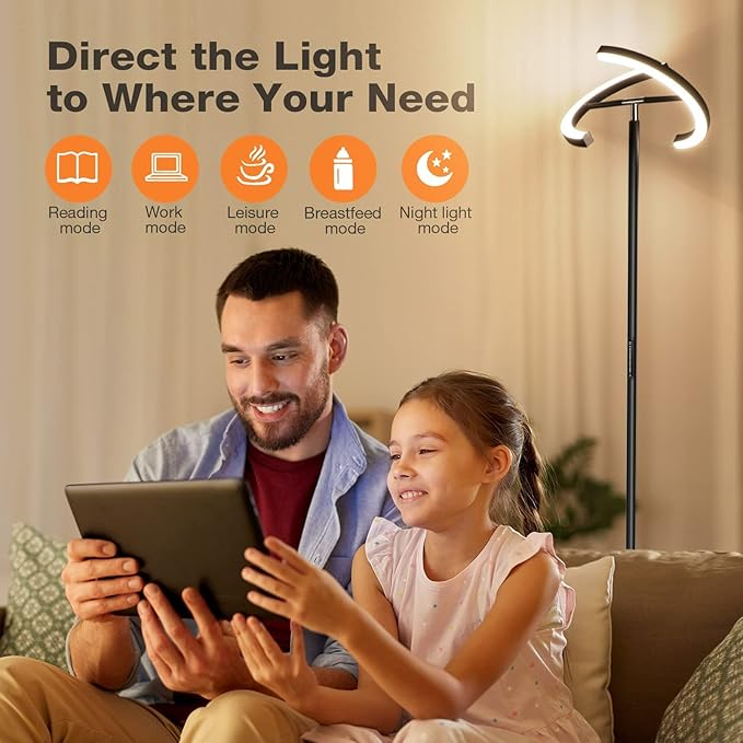 Floor Lamps for Living Room,SIBRILLE Modern Stepless Dimmable Standing Lamp 3000-6000K,20W LED Rotatable Reading Light,Touch&Remote Control Uplighter Floor Lamp for Living Room Bedroom Office - LeafyLoom