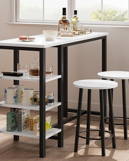 IDEALHOUSE Counter Height Dining Table with Stools, Bar Table Set with 3 Storage Shelves, 3 Piece Dining Table Set for Small Space, Apartment, Kitchen, White - LeafyLoom