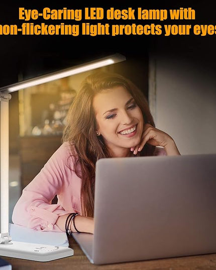 LED Desk Lamp, Eye-Caring Dimmable Table Lamps, Portable Office Lamp with USB Charging Port, 5 Lighting Modes, Timer Function, Touch Sensitive Control for Reading, Study, Working - LeafyLoom