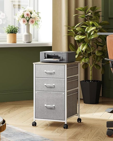 DEVAISE Mobile File Cabinet, Rolling Printer Stand with 3 Drawers, Fabric Vertical Filing Cabinet fits A4 or Letter Size for Home Office, Light Grey - LeafyLoom