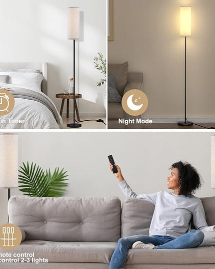 Floor Lamp for Living Room Bedroom, Modern Floor Lamp with Remote,Stepless Dimmable 12W Bulb Included,Standing Lamps LED Tall Lamp for Bedroom Office(Beige) - LeafyLoom