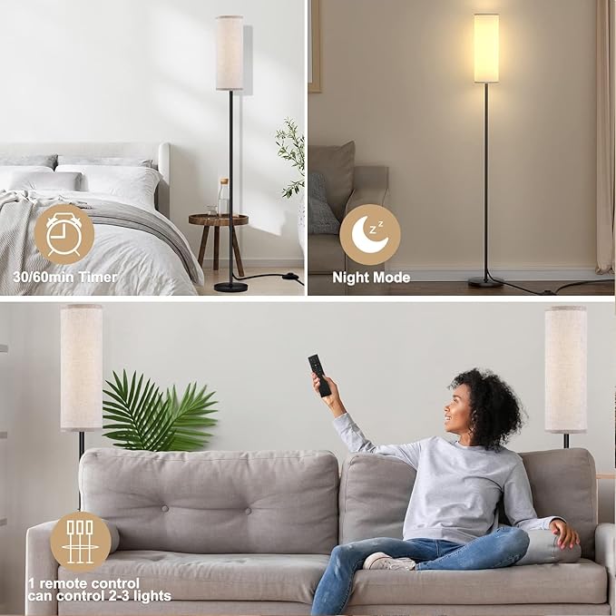 Floor Lamp for Living Room Bedroom, Modern Floor Lamp with Remote,Stepless Dimmable 12W Bulb Included,Standing Lamps LED Tall Lamp for Bedroom Office(Beige) - LeafyLoom