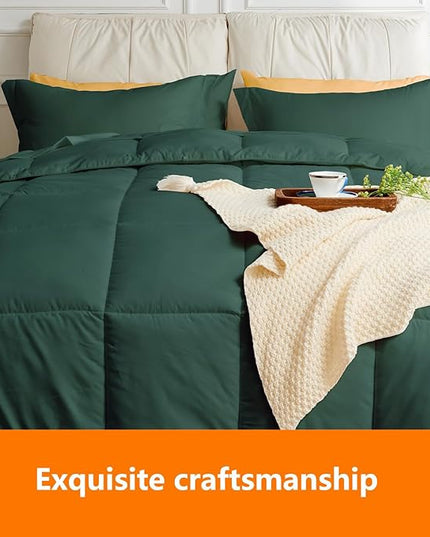 California King Size Comforter Set - 3 Pieces, 1 Reversible Comforter and 2 Pillowcases,Soft Quilted Warm Fluffy Cooling Bedding for All Season,Green - LeafyLoom