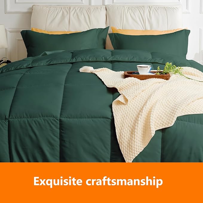 California King Size Comforter Set - 3 Pieces, 1 Reversible Comforter and 2 Pillowcases,Soft Quilted Warm Fluffy Cooling Bedding for All Season,Green - LeafyLoom