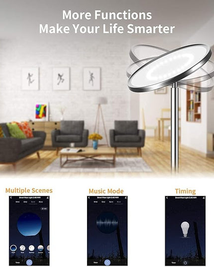 LEPOWER Floor Lamp,Bright LED Floor Lamp with 16 Million Color Choices, Touch Control&Compatible with Alexa, Goolge Home, Smart Control Dimmable Standing Lamp for Living Room, Bedroom, Office - LeafyLoom