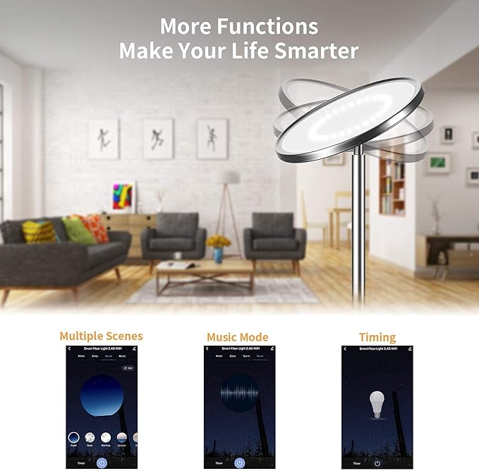 LEPOWER Floor Lamp,Bright LED Floor Lamp with 16 Million Color Choices, Touch Control&Compatible with Alexa, Goolge Home, Smart Control Dimmable Standing Lamp for Living Room, Bedroom, Office - LeafyLoom