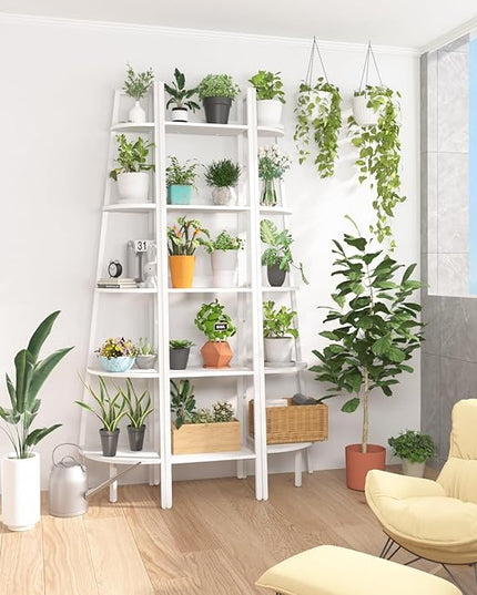 Yoobure Ladder Shelf, 5 Tier Tall Ladder Bookshelf Corner Shelf, Industrial Book Shelf Ladder Bookcase Narrow, Standing Storage Shelves Display Shelf for Bedroom Living Room Office Kitchen Bathroom - LeafyLoom