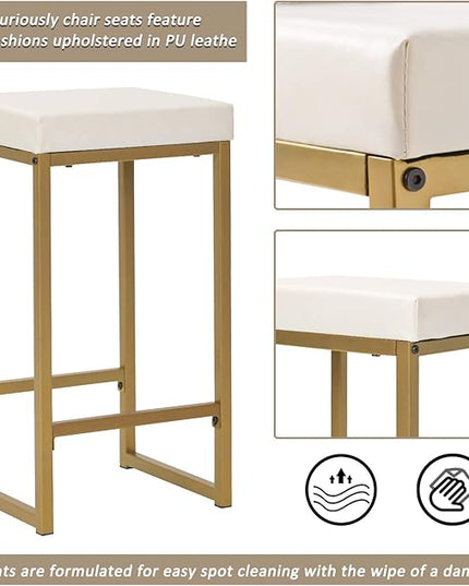 Merax 3-Piece White/Gold Modern Pub Set Counter Height Breakfast Table with 4 Bar Stool for Kitchen Dining Room - LeafyLoom