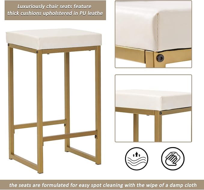 Merax 3-Piece White/Gold Modern Pub Set Counter Height Breakfast Table with 4 Bar Stool for Kitchen Dining Room - LeafyLoom