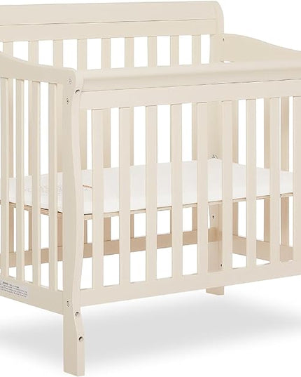Aden 4-in-1 Convertible Mini Crib In French White, Greenguard Gold Certified, Non-Toxic Finish, New Zealand Pinewood, With 3 Mattress Height Settings - LeafyLoom