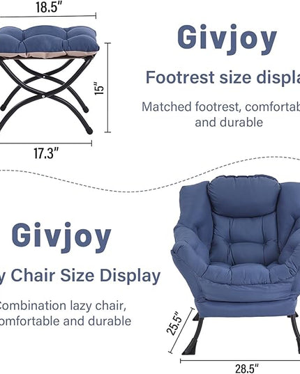 Lazy Chair and Ottoman, Large Accent Lounge Chair with Armrests and a Side Pocket, Modern Leisure Upholstered Sofa Reading Armchair with Footrest for Bedroom, Living Room, Dorm Rooms, Office - LeafyLoom