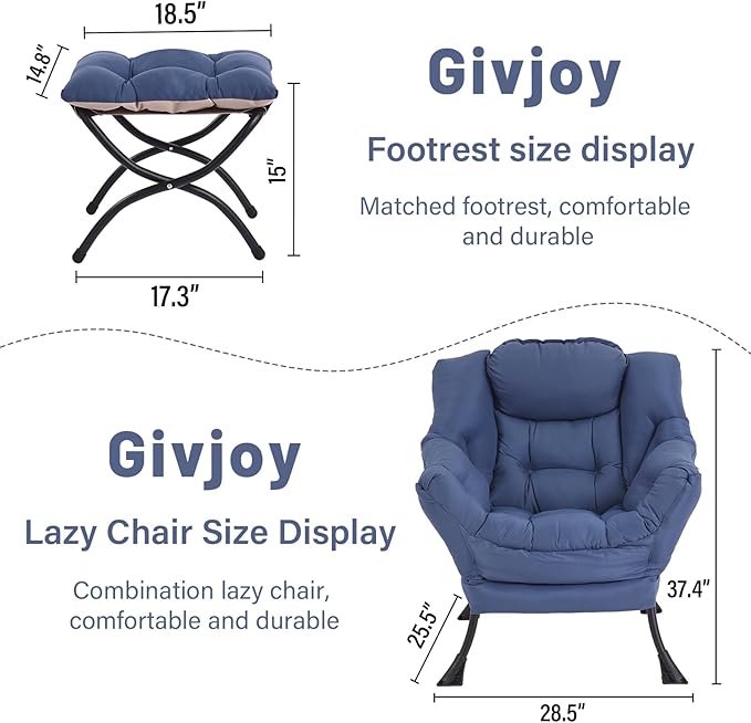Lazy Chair and Ottoman, Large Accent Lounge Chair with Armrests and a Side Pocket, Modern Leisure Upholstered Sofa Reading Armchair with Footrest for Bedroom, Living Room, Dorm Rooms, Office - LeafyLoom