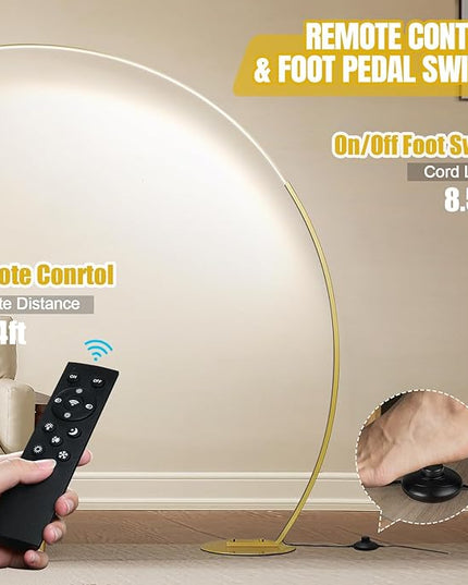 Torondo Dimmable LED Floor Lamp with 3 Color Temperatures, Ultra Bright 2000LM Gold Arc Floor Lamp, Modern Standing Tall Lamp with Remote Control Reading Floor Lamp for Bedroom Office Classroom - LeafyLoom