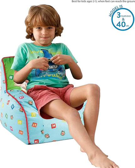 Idea Nuova Cocomelon Kids Mink Plush Bean Bag Chair with Piping & Top Carry Handle , Large - LeafyLoom