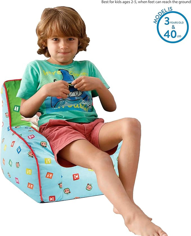 Idea Nuova Cocomelon Kids Mink Plush Bean Bag Chair with Piping & Top Carry Handle , Large - LeafyLoom