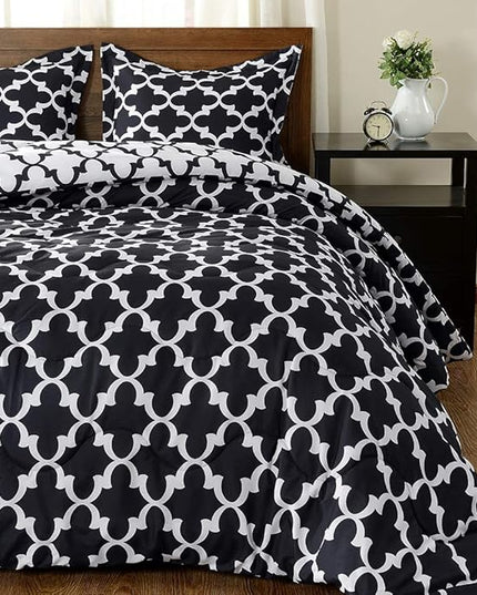 downluxe Printed Queen Comforter Set - Black Queen Comforter, Soft Bedding Sets for All Seasons -3 Pieces - 1 Comforter (88"x92") and 2 Pillow Shams(20"x26") - LeafyLoom