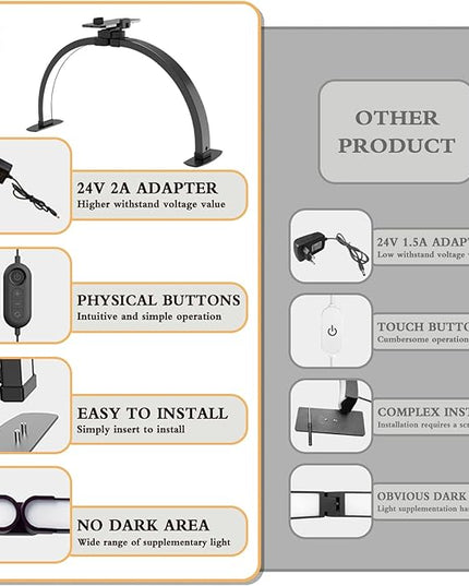 Half Moon Light for Nail Desk Foldable 3000-6500k Lash Light Nail Tech Lamp for Desk with Phone Holder for lash Extension Led Light for Nails tech Stepless Dimming (Black, 23in) - LeafyLoom