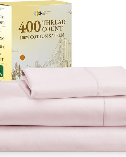 California Design Den Softest 100% Cotton Sheets, Twin XL Sheets Set, 3 Pieces, 400 Thread Count Sateen, Dorm Rooms & Adults, Deep Pocket Sheets, Cooling Sheets (Pink) - LeafyLoom